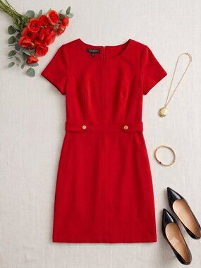Talbots Red Short-Sleeve Midi Dress